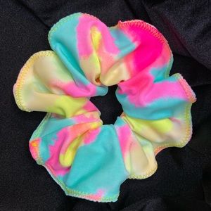 Handmade Scrunchie Hair Tie. Made with Neon Tie Dye Spandex Fabric.Unique Design